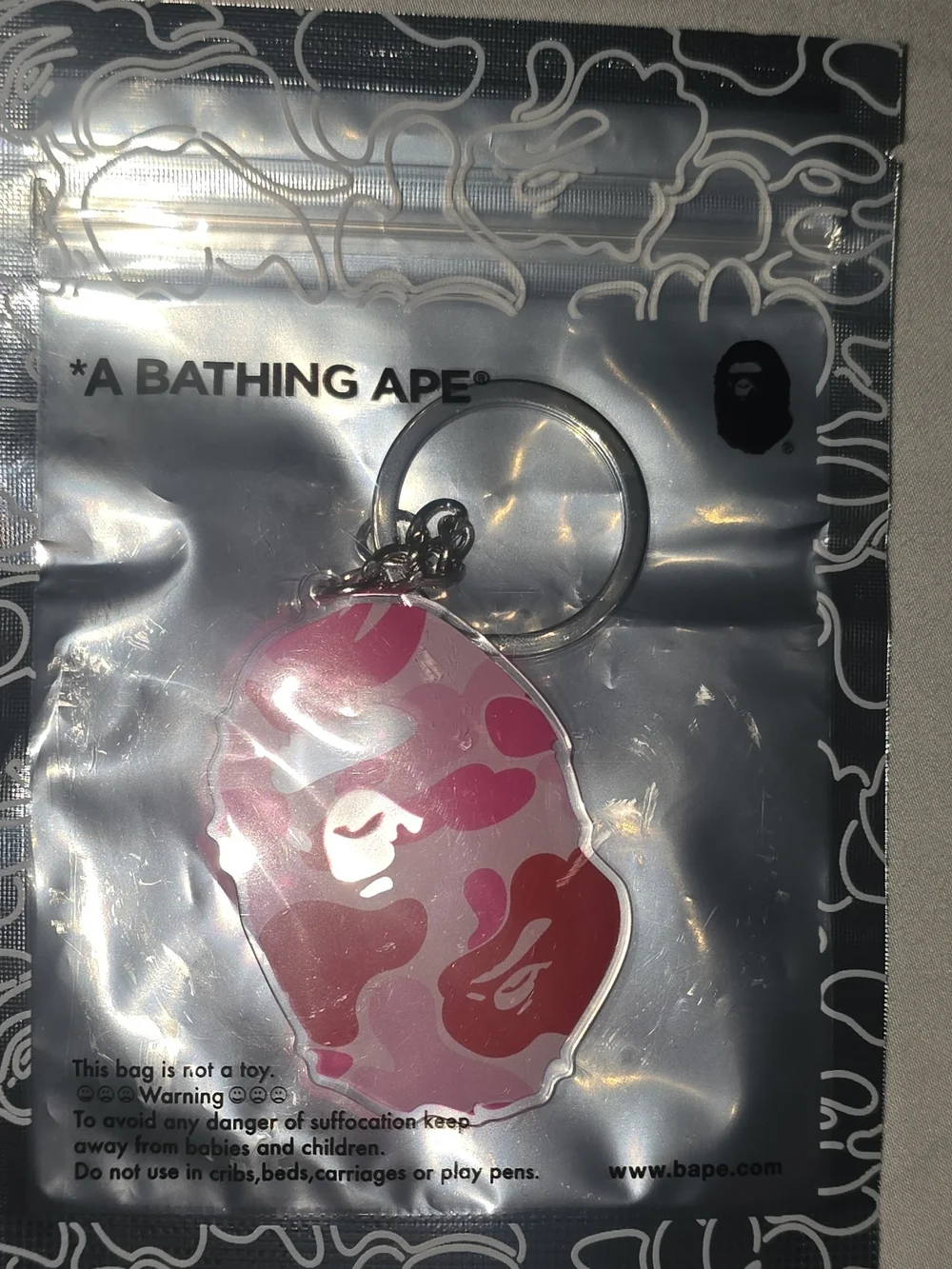 DS BAPE ABC Camo Ape Head Acrylic Keychain Pink - New In Bag - Bathing Ape